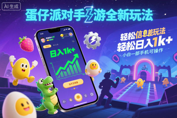 蛋仔派对手游全新玩法,轻松日入1k+,风口信息差玩法,当天见收益,小白一部手机可操作-蜗牛学社