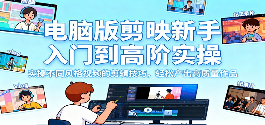 电脑版剪映新手入门到高阶实操，实操不同风格视频的剪辑技巧，轻松产出高质量作品-蜗牛学社