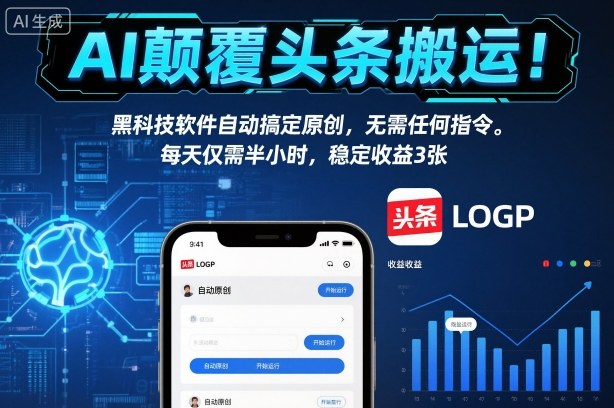 AI颠覆头条搬运!黑科技软件自动搞定原创,无需任何指令。每天仅需半小时,稳定收益3张【揭秘】-蜗牛学社