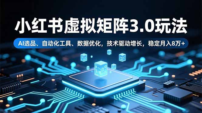 小红书虚拟矩阵3.0玩法,AI选品、自动化工具、数据优化,技术驱动增长,稳定月入8万+-蜗牛学社