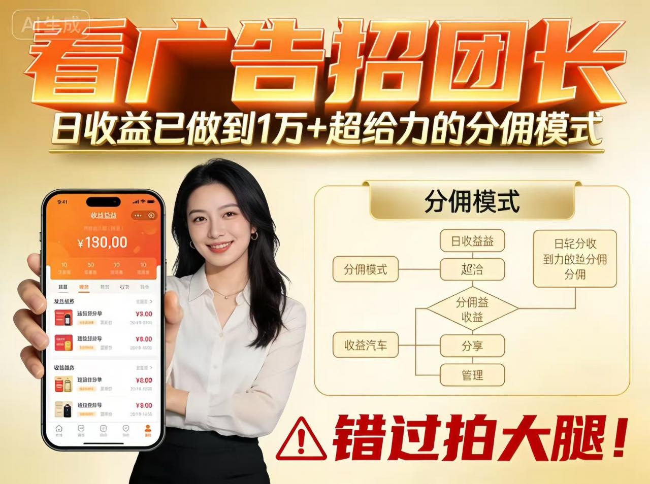 看广告招团长,团队收益已做到日入1万,分佣模式超给力,错过拍大腿-蜗牛学社