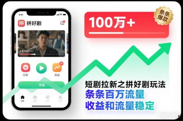 短剧拉新之拼好剧玩法，条条百万流量，收益和流量稳定-蜗牛学社