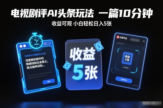 电视剧评AI头条玩法，一篇10分钟，收益可观，小白轻松日入5张+【独家】-蜗牛学社