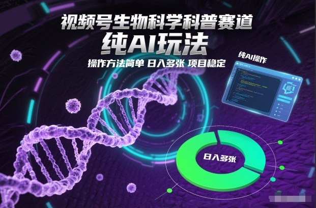 视频号生物科学科普赛道，纯AI玩法，操作方法简单，日入多张，项目稳定-蜗牛学社
