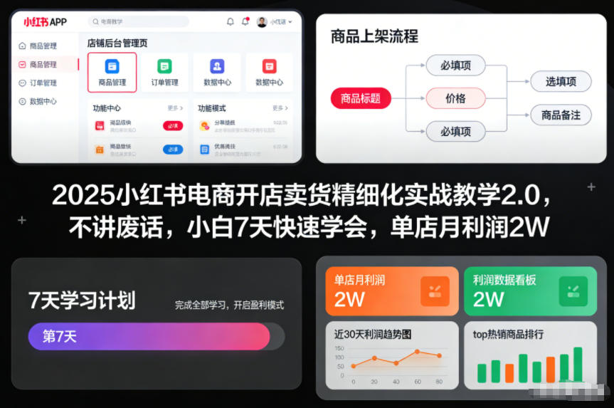 2025小红书电商开店卖货精细化实战教学2.0,不讲废话,小白7天快速学会,单店月利润2W-蜗牛学社