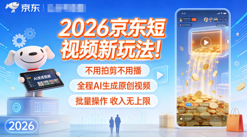 2026京东短视频新玩法！不用拍剪不用播，全程AI生成原创视频，批量操作收入无上限-蜗牛学社