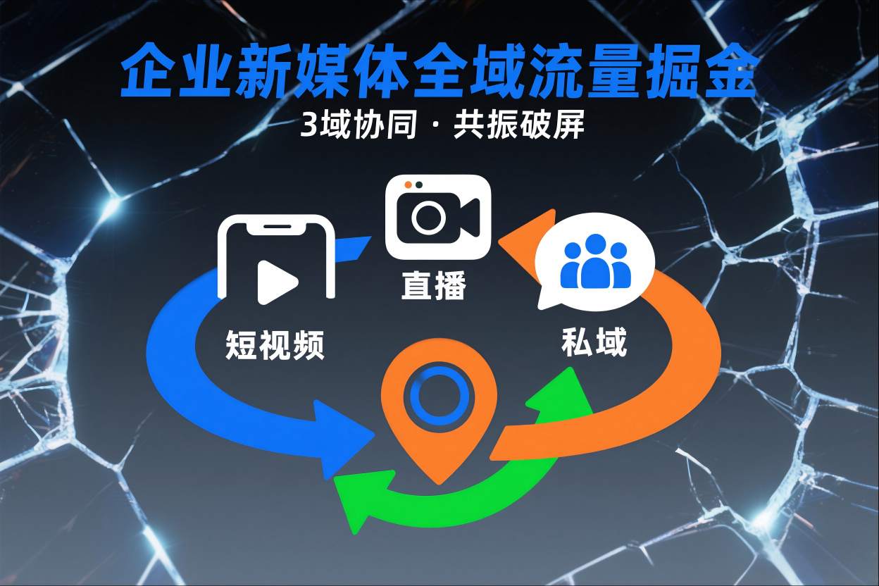 短视频全域商业模式，企业新媒体全域流量掘金，3域协同，共振破屏，短视频-直播-私域-地域-蜗牛学社