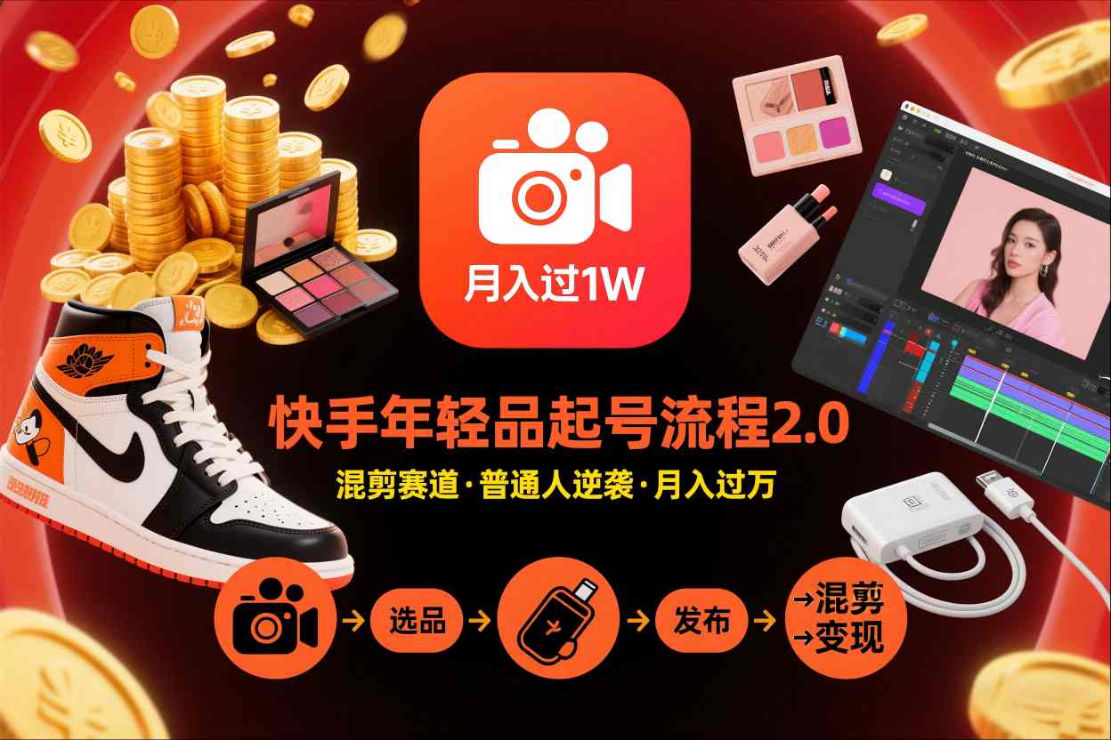 快手短视频带货年轻品起号流程2.0，快手年轻品混剪赛道，普通人也能月入过1W-蜗牛学社