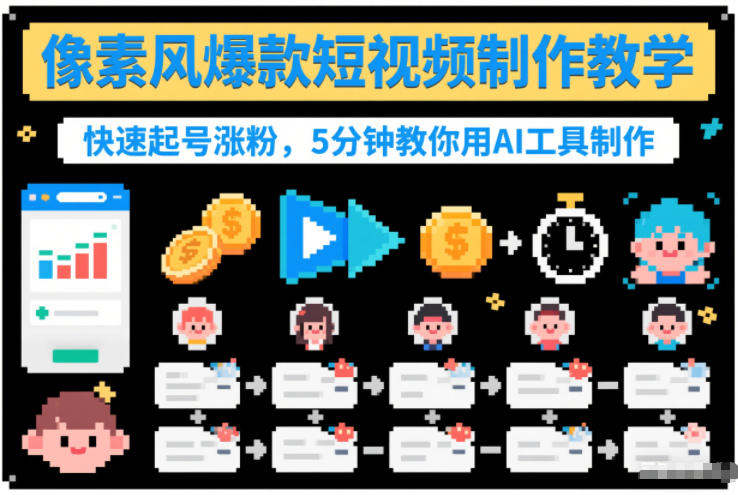像素风爆款短视频制作教学，快速起号涨粉，5分钟教你用AI工具制作-蜗牛学社