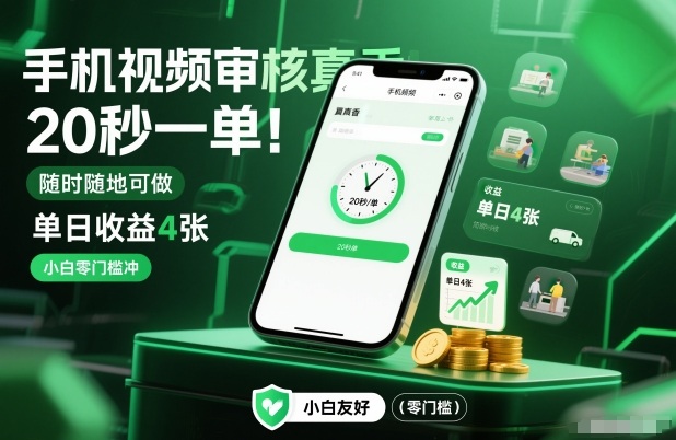 手机视频审核真香！20秒一单，随时随地可做，单日收益4张，小白零门槛冲【揭秘】-蜗牛学社