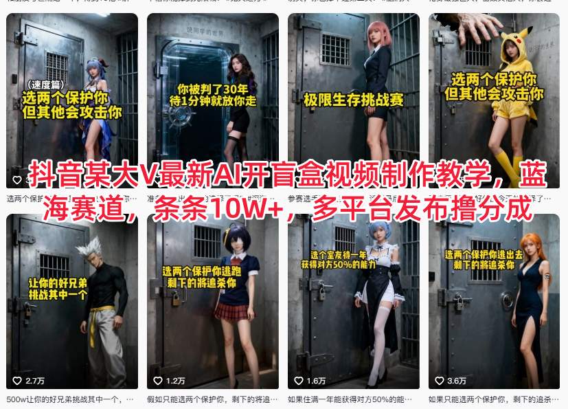 抖音某大V最新AI开盲盒视频制作教学，蓝海赛道，条条10W+，多平台发布撸分成-蜗牛学社