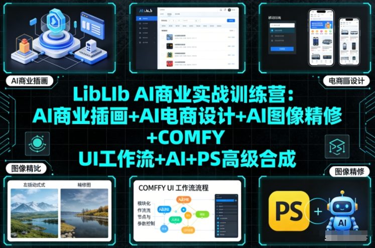 LibLIb AI商业实战训练营：AI商业插画+AI电商设计+AI图像精修+COMFY UI工作流+AI+PS高级合成-蜗牛学社