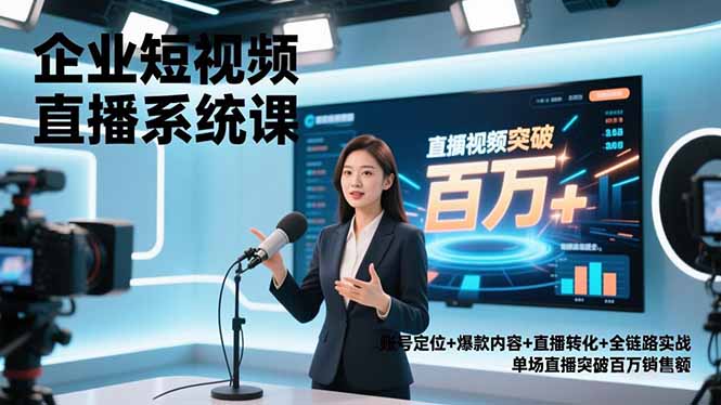 企业短视频直播系统课，账号定位+爆款内容+直播转化+全链路实战，单场直播突破百万销售额-蜗牛学社