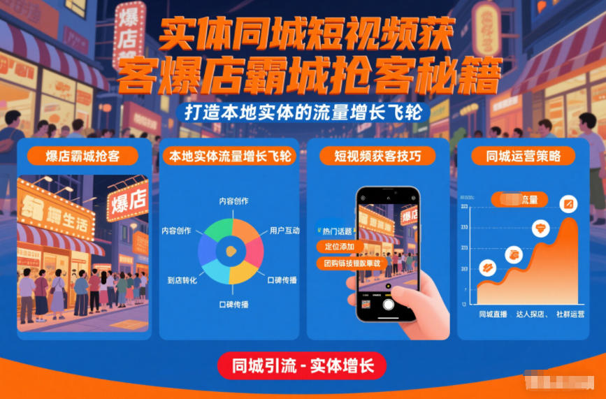 实体同城短视频获客爆店霸城抢客秘籍，打造本地实体的流量增长飞轮-蜗牛学社