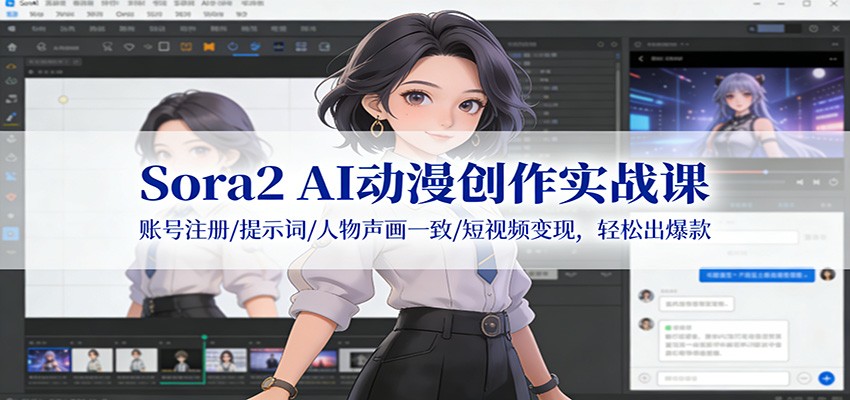 Sora2 AI动漫创作实战课：账号注册/提示词/人物声画一致/短视频变现，轻松出爆款-蜗牛学社