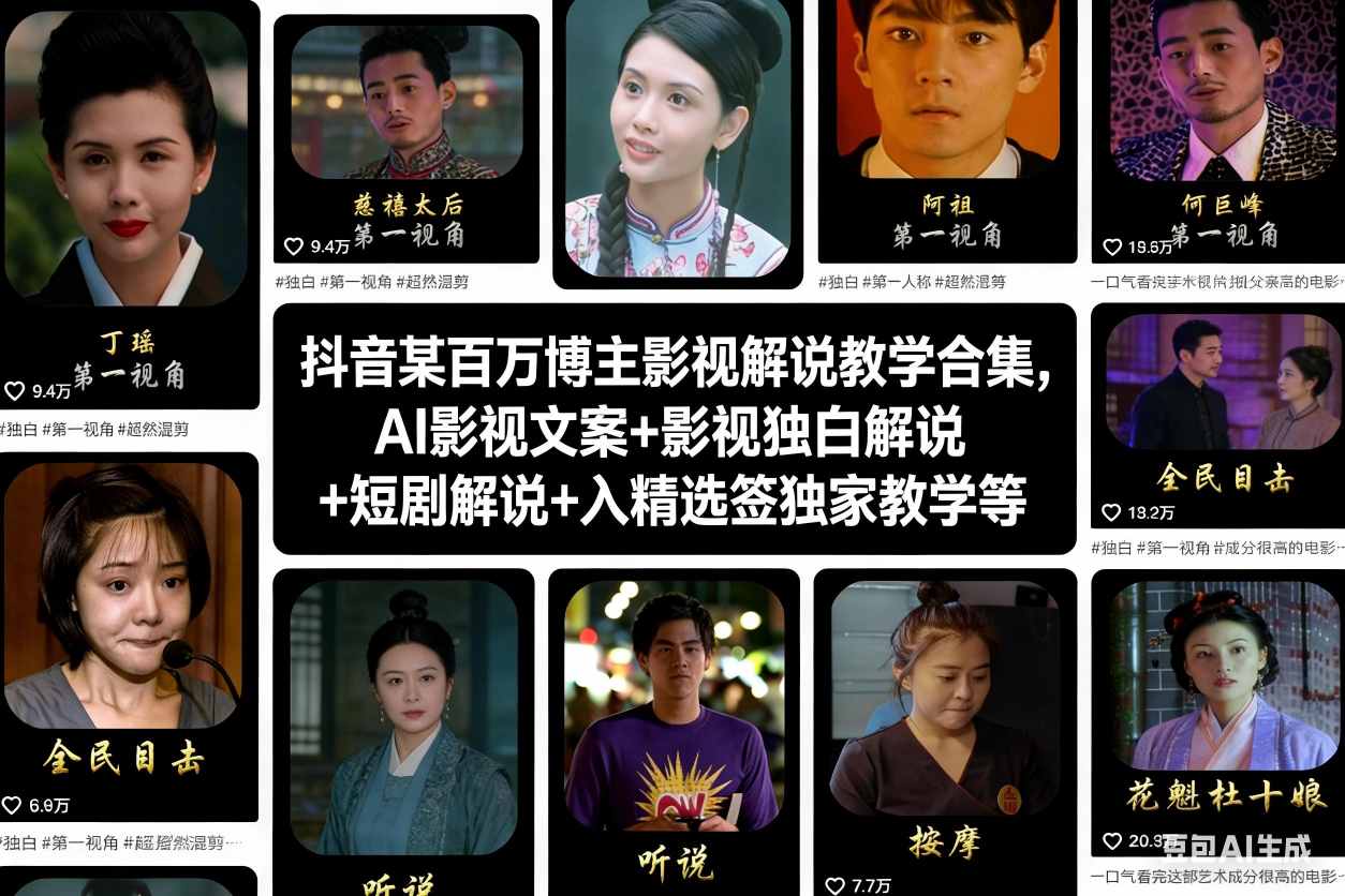 抖音某百万博主影视解说教学合集,AI影视文案+影视独白解说+短剧解说+入精选签独家教学等-蜗牛学社