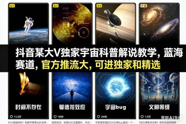 抖音某大V独家宇宙科普解说教学,蓝海赛道,官方推流大,可进独家和精选-蜗牛学社