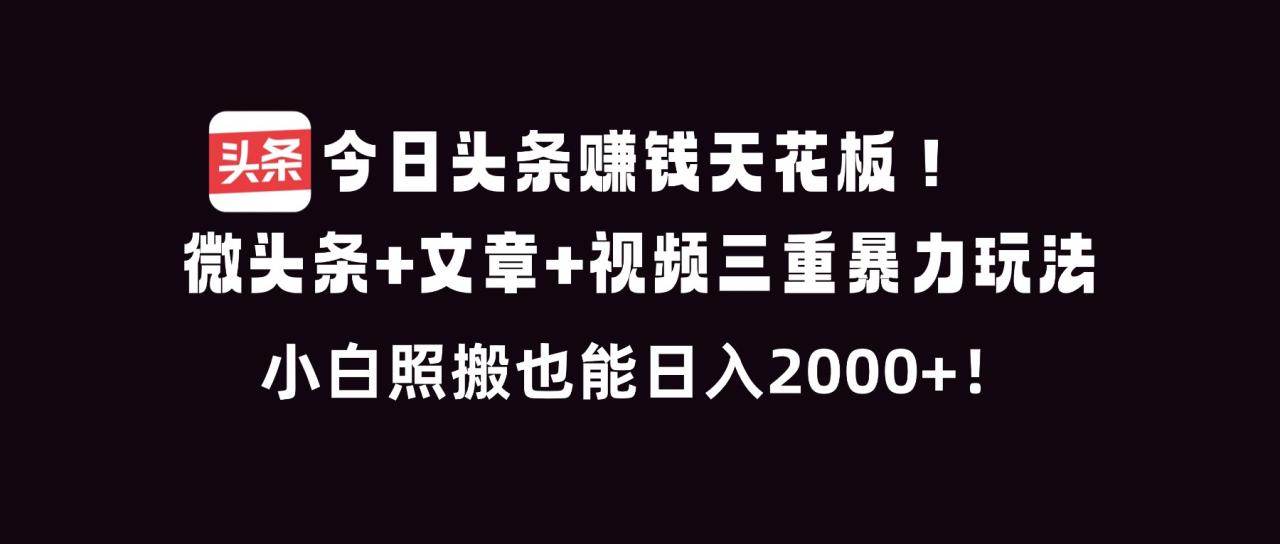 今日头条赚钱天花板！微头条+文章+视频三重暴利玩法，小白照搬也能日人2000+-蜗牛学社