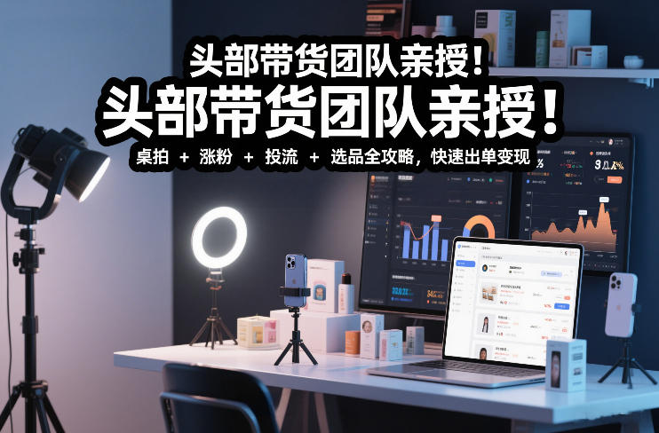 头部带货团队亲授！专业短视频实拍带货课：桌拍+涨粉+投流+选品全攻略，快速出单变现，月入2w+-蜗牛学社