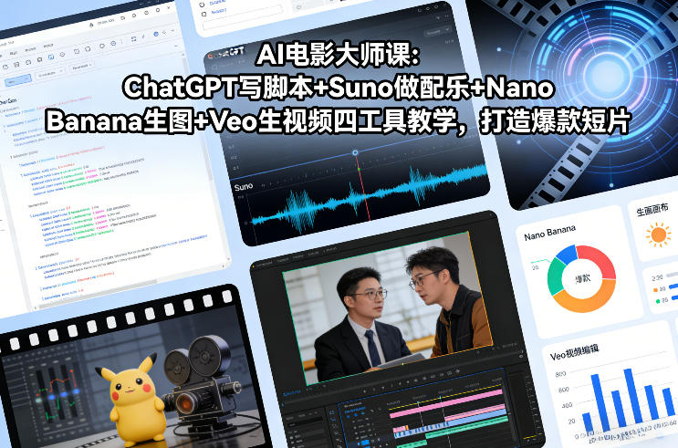 AI电影大师课：ChatGPT写脚本+Suno做配乐+Nano Banana生图+Veo生视频，打造爆款短片-蜗牛学社
