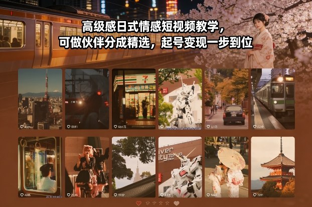 高级感日式情感短视频教学,可做伙伴分成精选,起号变现一步到位-蜗牛学社