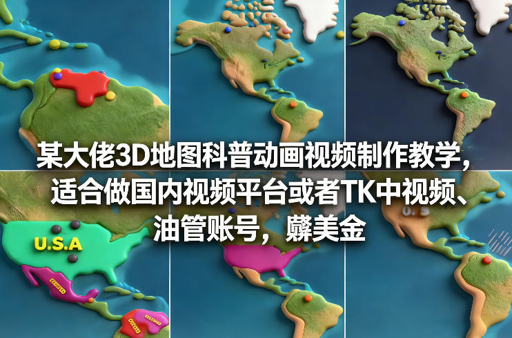 某大佬3D地图科普动画视频制作教学，适合做国内视频平台或者TK中视频、油管账号，賺美金-蜗牛学社