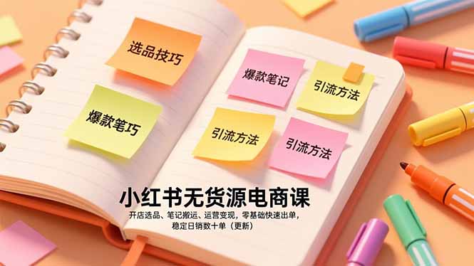 小红书无货源电商课，开店选品、笔记搬运、运营变现，零基础快速出单，稳定日销数十单(更新-蜗牛学社