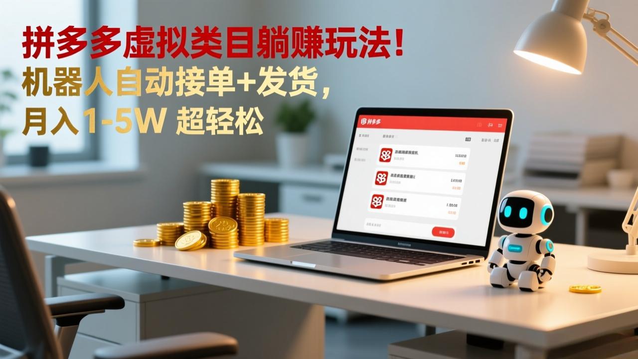 多多虚拟类目躺赚玩法！机器人自动接单+发货，月入 1-5W 超轻松-蜗牛学社