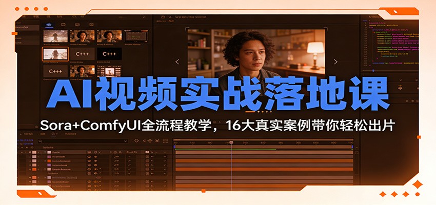 AI视频实战落地课:Sora+ComfyUI全流程教学,16大真实案例带你轻松出片-蜗牛学社