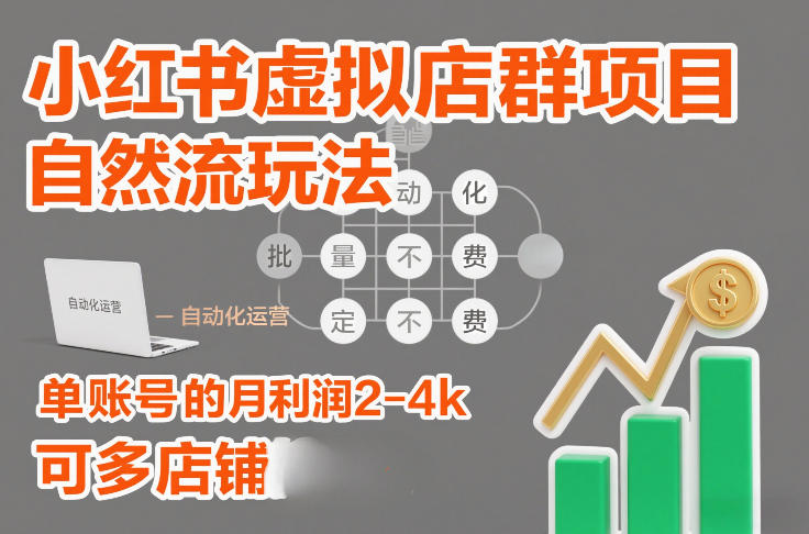 小红书虚拟店群项目，自然流玩法，批量自动化，稳定不费号，单账号的月利润2-4k，可多店矩阵-蜗牛学社