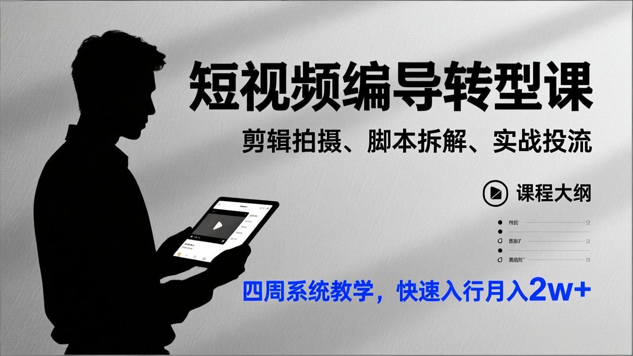 短视频编导转型课，剪辑拍摄、脚本拆解、实战投流，四周系统教学，快速入行月入2w+-蜗牛学社