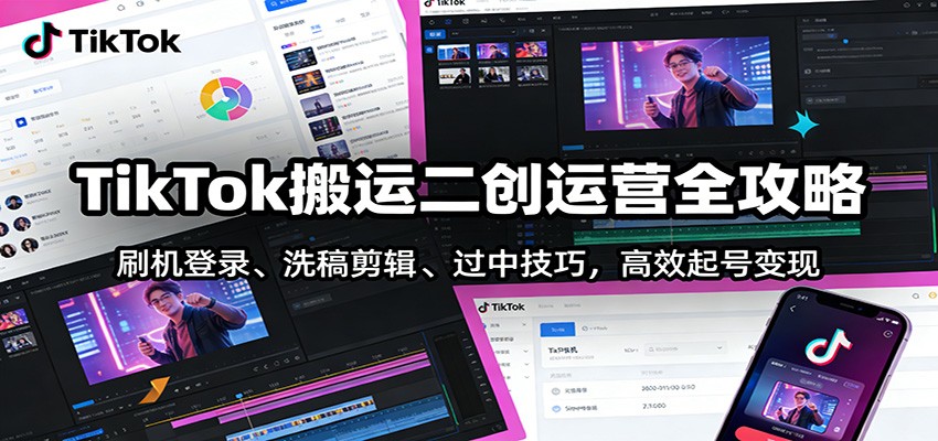 TikTok搬运二创运营全攻略：刷机登录、洗稿剪辑 、过中技巧，高效起号变现-蜗牛学社