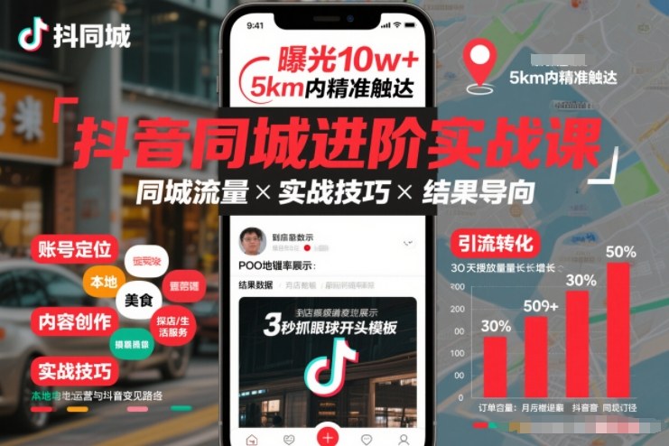 抖音同城进阶实战课，助你同城流量拿到结果-蜗牛学社
