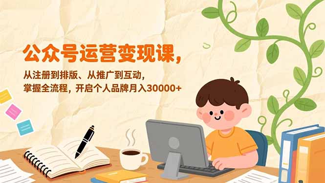 公众号运营变现课，从注册到排版、从推广到互动，掌握全流程，开启个人品牌月入30000+-蜗牛学社