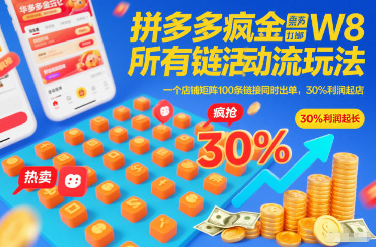 拼多多疯狂活动流玩法,所有链接全部打标,一个店铺矩阵100条链接同时出单,30%利润起店-蜗牛学社