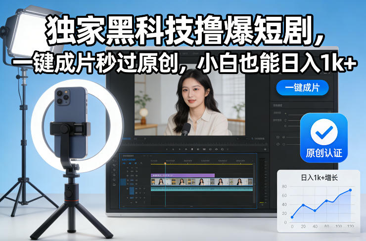 独家黑科技撸爆短剧，一键成片秒过原创，小白也能日入1k+【揭秘】-蜗牛学社
