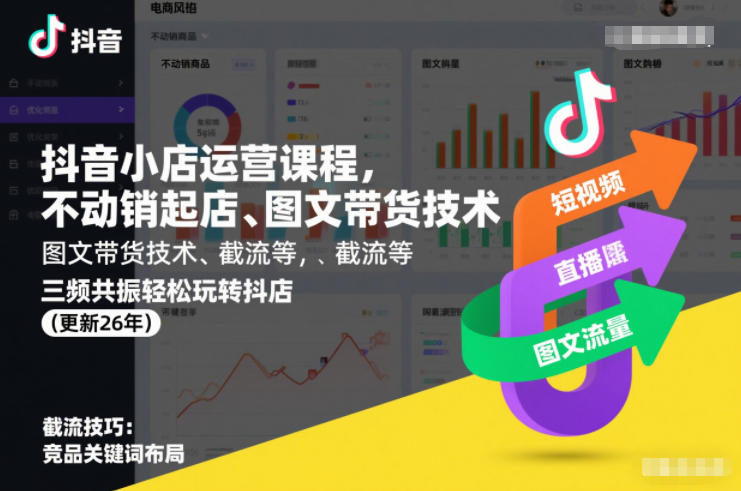 抖音小店运营课程，不动销起店、图文带货技术、截流等，三频共振轻松玩转抖店(更新26年)-蜗牛学社