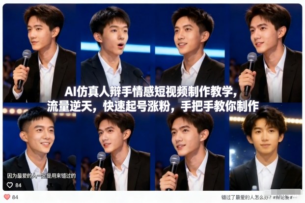 AI仿真人辩手情感短视频制作教学，流量逆天，快速起号涨粉，手把手教你制作-蜗牛学社