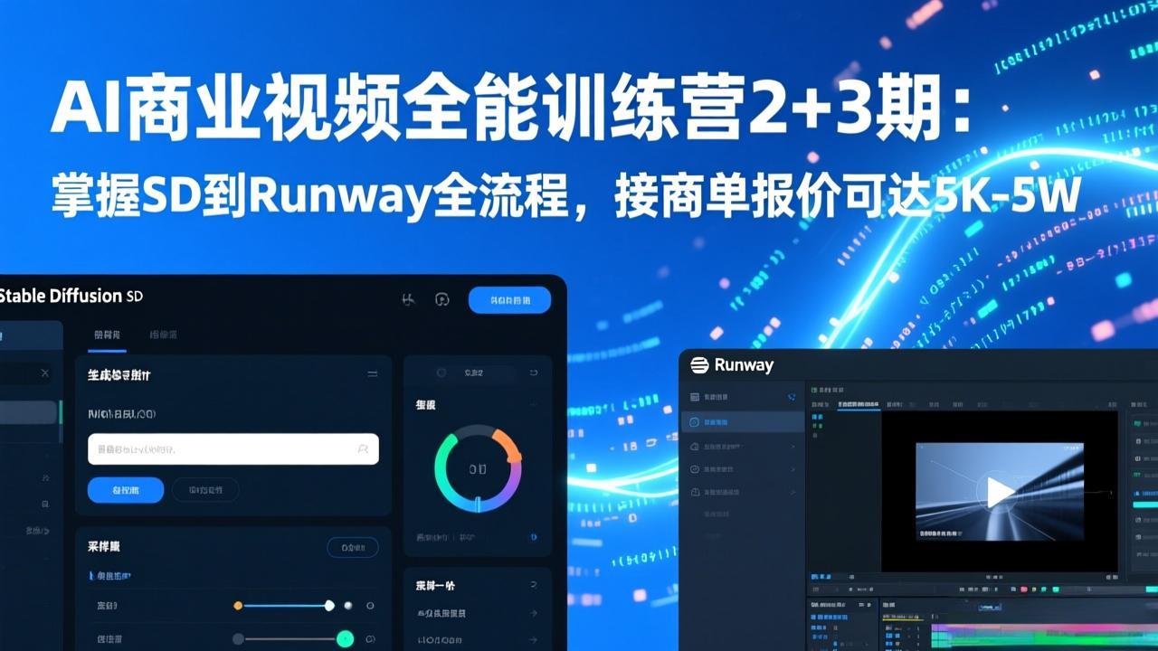 AI商业视频全能训练营2+3期：掌握SD到Runway全流程，接商单报价可达5K-5W-蜗牛学社