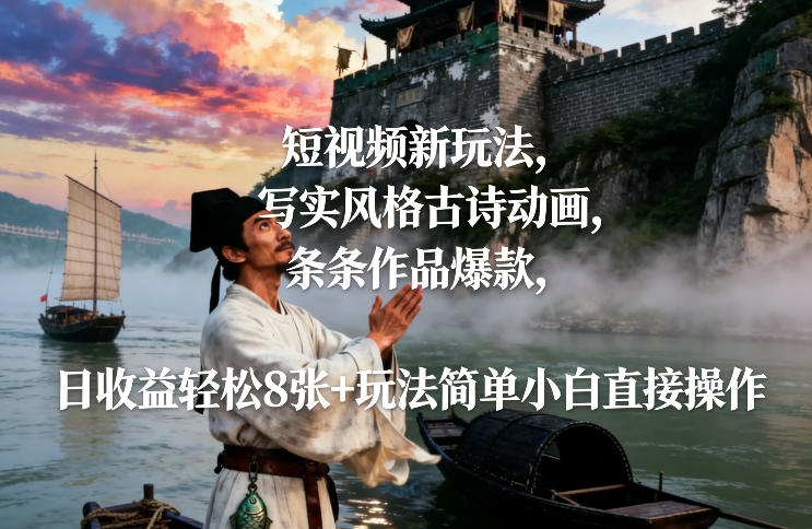 短视频新玩法，写实风格古诗动画，条条作品爆款，日收益轻松8张+玩法简单小白直接操作-蜗牛学社