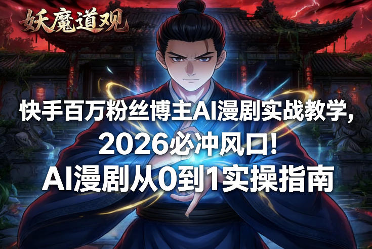 快手百万粉丝博主AI漫剧实战教学,2026必冲风口!AI漫剧从0到1实操指南-蜗牛学社