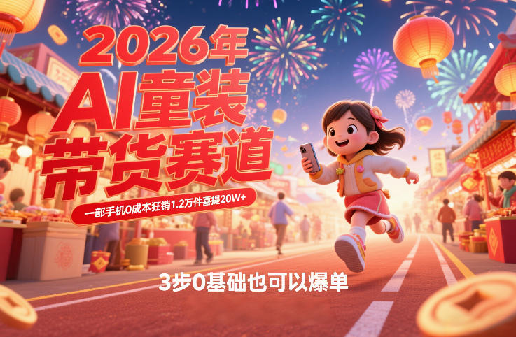 AI童装新春带货赛道，一部手机0成本狂销1.2万件喜提20W+，3步0基础也可以爆单-蜗牛学社