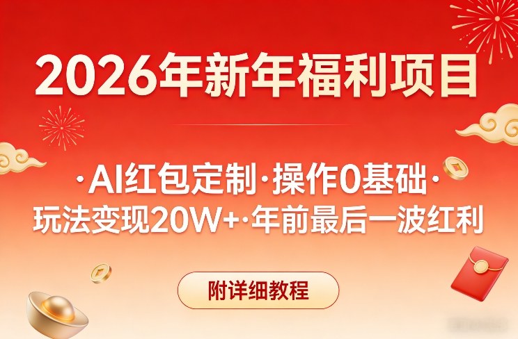 新年福利项目,AI红包定制,操作0基础,玩法变现20W+年前最后一波红利,附详细教程-蜗牛学社