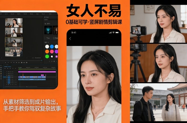 0基础可学！《女人不易》竖屏剧情剪辑课，从素材筛选到成片输出，手把手教你驾驭复杂故事-蜗牛学社