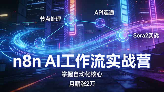 n8n AI工作流实战营,节点处理+API连通+Sora2实战,掌握自动化核心月薪涨2万-蜗牛学社