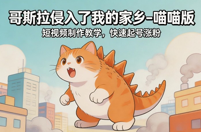 哥斯拉侵入了我的家乡–喵喵版短视频制作教学，快速起号涨粉-蜗牛学社