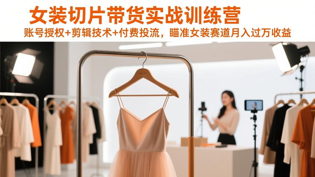 女装切片带货实战训练营，账号授权+剪辑技术+付费投流，瞄准女装赛道月入过万收益-蜗牛学社