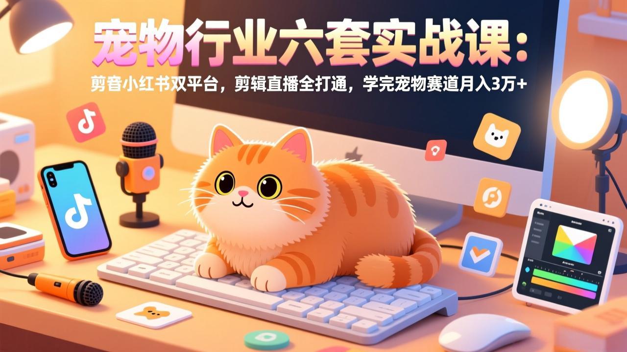 宠物行业六套实战课：抖音小红书双平台，剪辑直播全打通，学完宠物赛道月入3万+-蜗牛学社