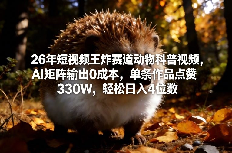 26年短视频王炸赛道动物科普视频，AI矩阵输出0成本，单条作品点赞330W，轻松日入4位数-蜗牛学社