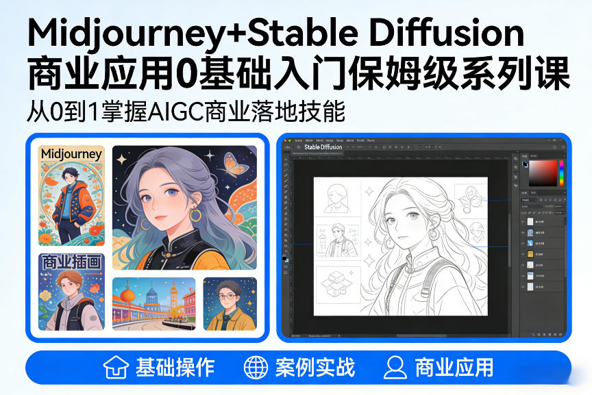 AIGC商业应用Midjourney+Stable Diffusion教程，0基础入门保姆级系列课-蜗牛学社